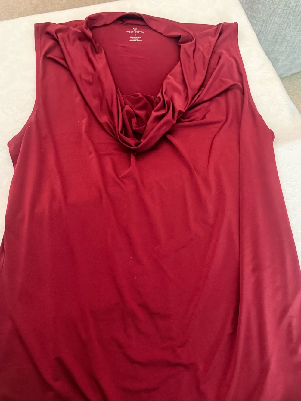 Worthington Draped Cowl Neck Sleeveless Top - Burgundy Red